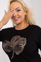 Черна дамска блуза с големи размери и 3/4 ръкави – Plus Size