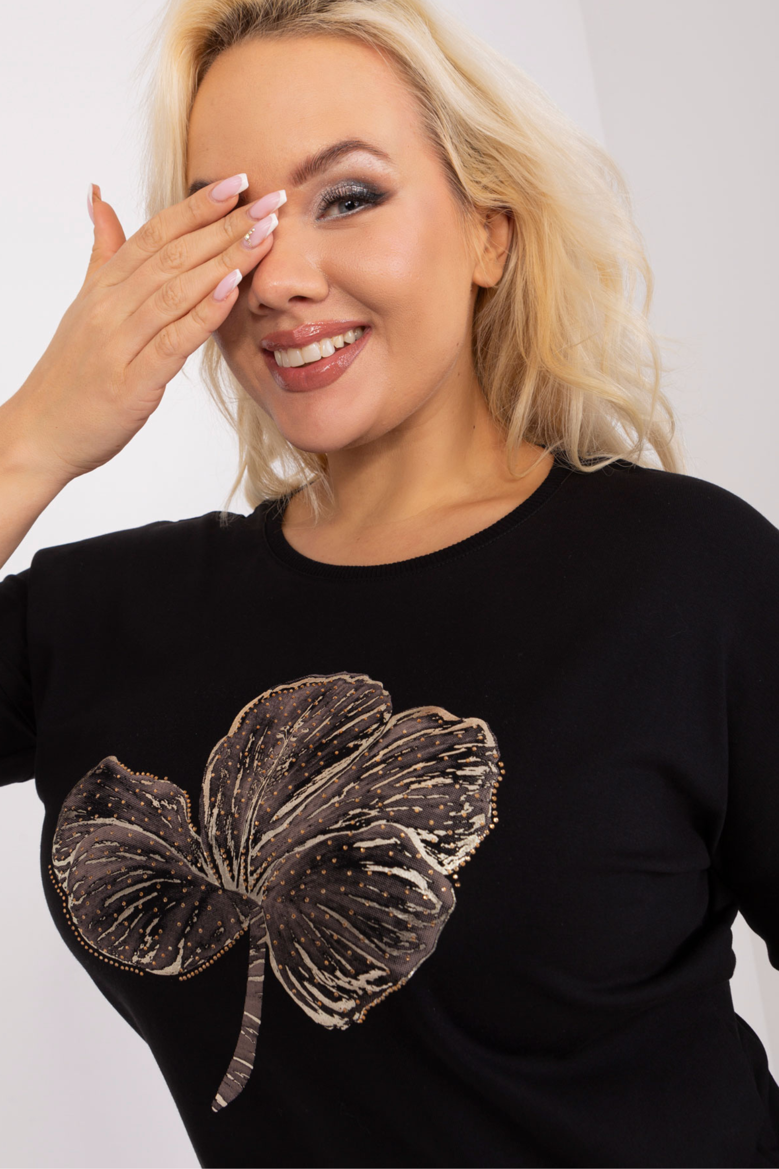 Черна дамска блуза с големи размери и 3/4 ръкави – Plus Size