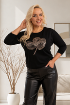 Черна дамска блуза с големи размери и 3/4 ръкави – Plus Size
