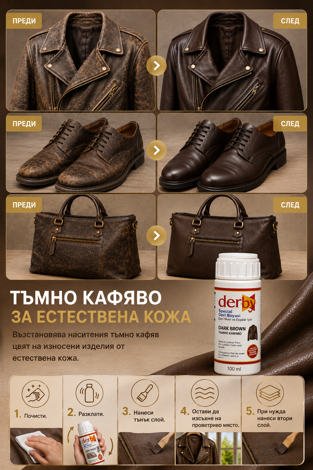 Тъмнокафява боя за естествена кожа