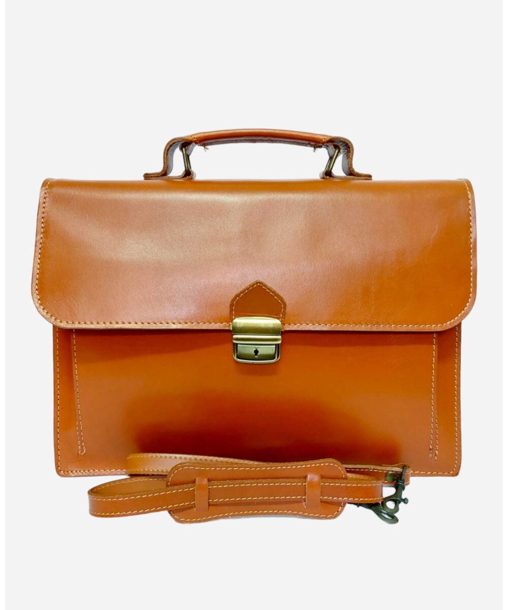 Мъжка бизнес чанта, естествена кожа, светло кафяво