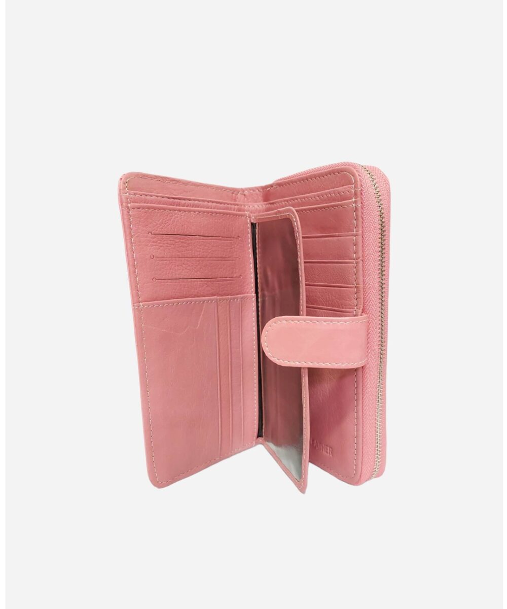 Розово дамско портмоне от естествена кожа