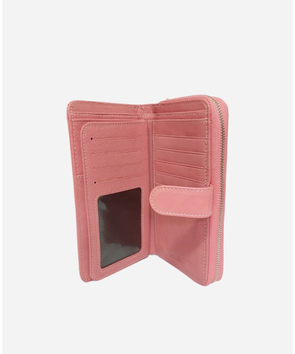 Розово дамско портмоне от естествена кожа