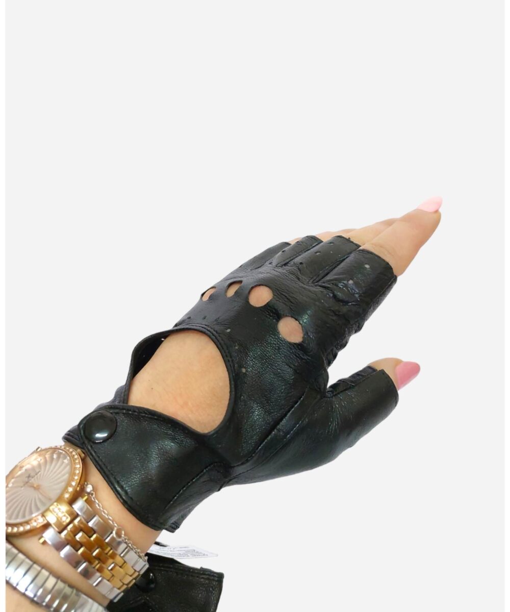 Черни дамски ръкавици без пръсти, естествена кожа