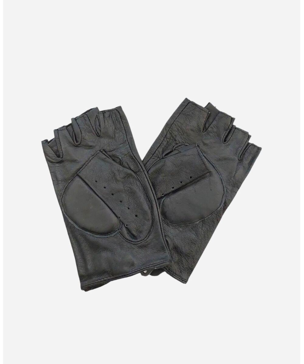 Черни дамски ръкавици без пръсти, естествена кожа