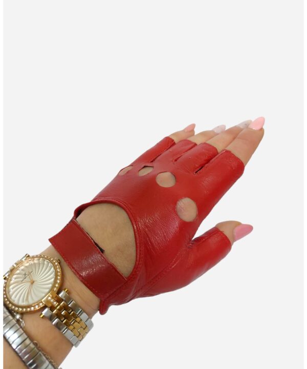 Червени дамски ръкавици без пръсти, естествена кожа