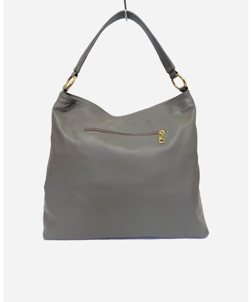 Дамска чанта от естествена кожа тип торба, сив цвят