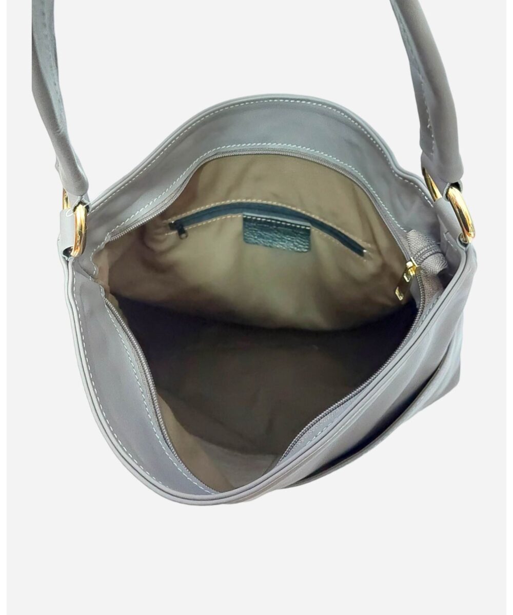 Дамска чанта от естествена кожа тип торба, сив цвят