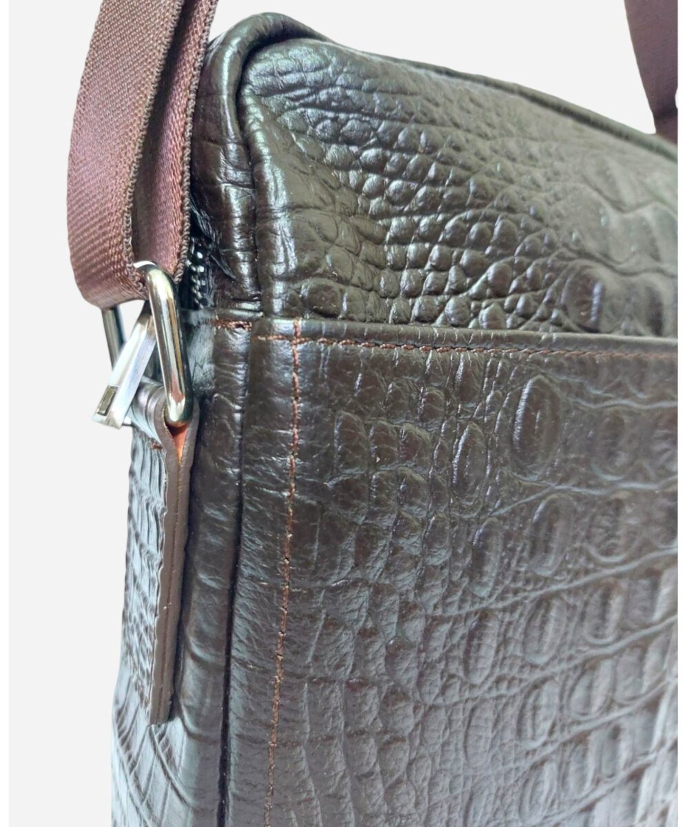 Мъжка кожена чанта, крокодилска щампа, естествена кожа, кафява
