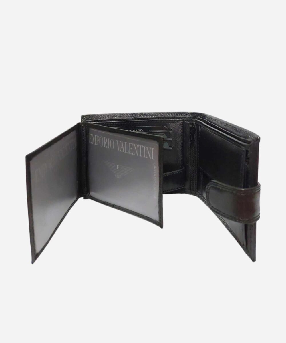 Елегантен мъжки черен кожен портфейл със закопчалка