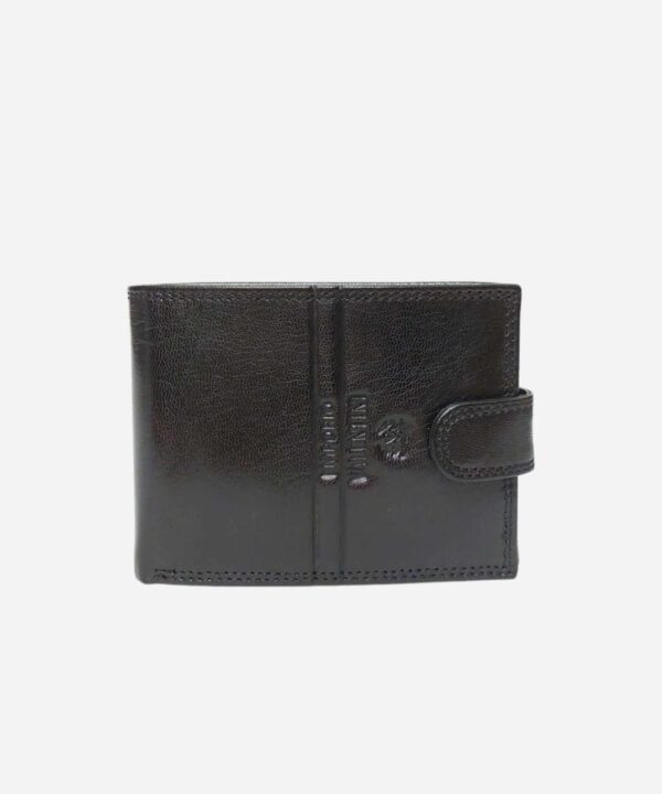 Елегантен мъжки черен кожен портфейл със закопчалка