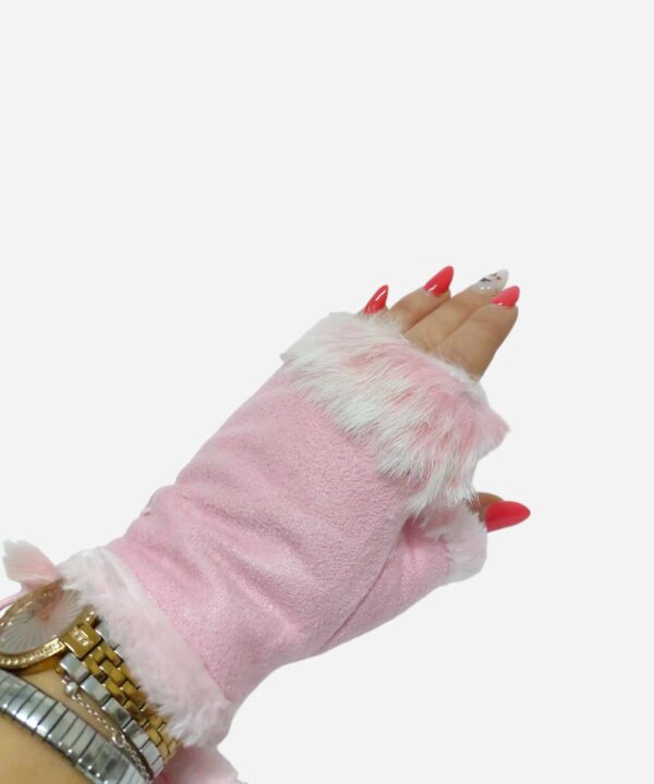 Топли розови дамски ръкавици без пръсти с пух