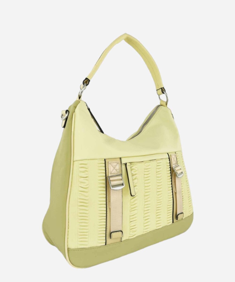 Жълто зелена дамска чанта тип торба с прегради 2